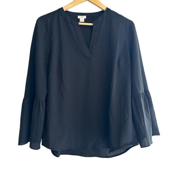 J. Crew Top Womens Size Medium Black Long Sleeve Bell Flare Cuffs Boat Neck - Picture 1 of 7